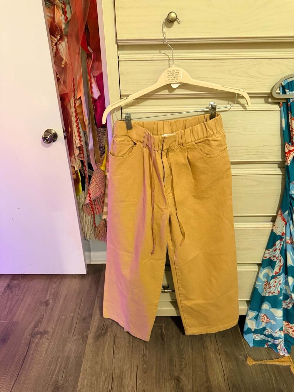 Mod Ref Yellow Drawstring Waist Wide-Leg Pants, Size S